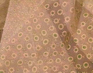 Vintage Sheer Green Flocked Pastel Petite Flowers Floral Fabric 3 Yds X 44 " W