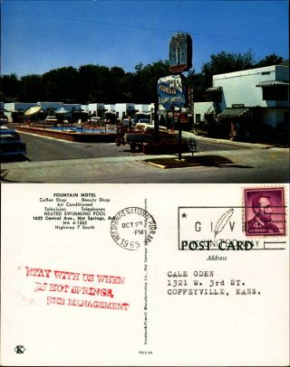Fountain Motel Coffee Shop Beauty Shop Hot Springs Arkansas 1965 Cars