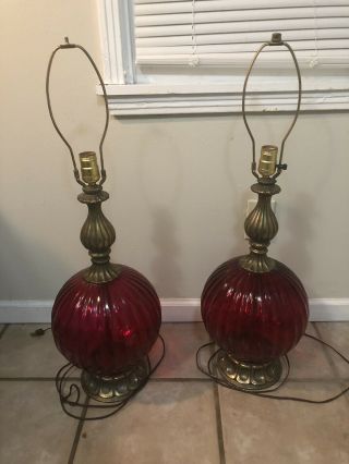 Vintage Red Glass Lamps - Mid Century Modern Accent Lamps - Retro