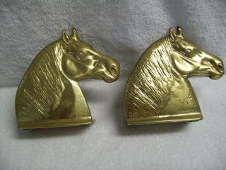 Vintage Solid Brass Percheron Horse Head Bookends