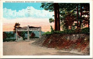 South Norwalk Conn Ct - Vehicle Entrance Roton Point Amusement Park - Postcard