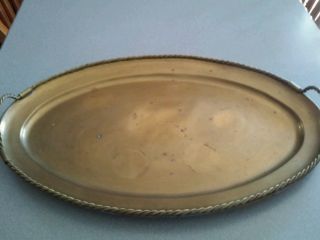 Vintage 18.  5 " X 12 " Oval Brass Serving Tray With Handles