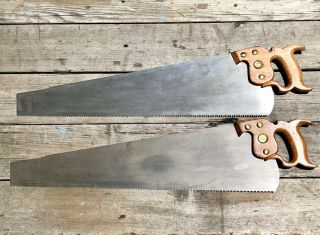 2 Vintage Disston No.  7 26” Hand Saws—7 & 5 1/2 Tpi—7 Inch Heels—straight—users