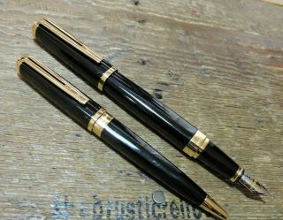 Vintage Black Waterman Ideal Exception 18k Gold F Nib Fountain Pen Ballpoint Pen