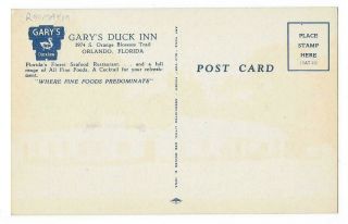 Gary ' s Duck Inn,  3974 S.  Orange Blossom Trail,  Orlando,  FL Linen Postcard 2