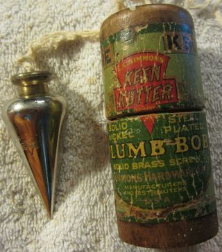 Vintage Keen Kutter 3 1/2 Ounce Plumb Bob Fine In Wood Box Rare,  K50
