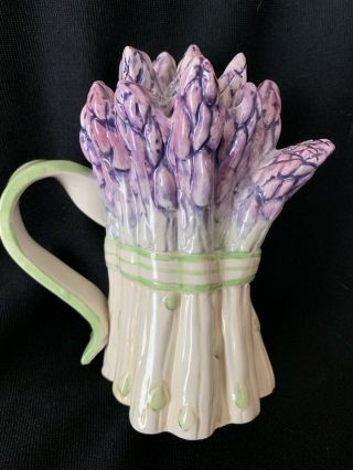 KALDUN & BOGLE HAND PAINTED ASPARAGUS SMALL PITCHER WITH LID AND HANDLE 2