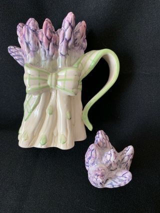 KALDUN & BOGLE HAND PAINTED ASPARAGUS SMALL PITCHER WITH LID AND HANDLE 4