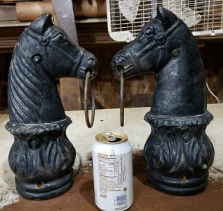 2 Vintage Cast Iron Horse Head Hitching Post Top.  Ornate Heavy.  14 Lbs. ,  Each