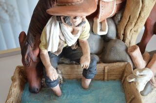 Large Vintage APSIT BROS OF CALIFORNIA 1984 Statue Figurine Cowboy Horse Rare 3