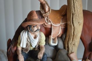 Large Vintage APSIT BROS OF CALIFORNIA 1984 Statue Figurine Cowboy Horse Rare 4