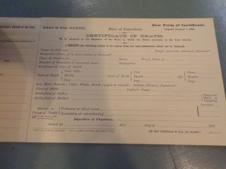 Antique Death Certificate Bureau Vital Statistics 1900 Rare