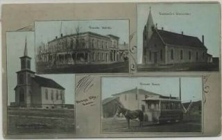 Bank,  Hotel,  Mule - Drawn Trolley.  Strong City,  Kansas Multi=view 1910
