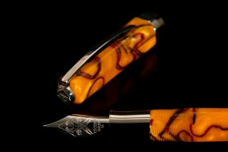 Visconti Opera Yellov - Orange,  Paladium Fountain Pen,  14k - 585 Gold Nib,  Size M.