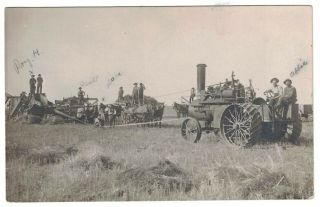 Antique 1910 Rppc Real Photo Numerous Men Farming Scene Tractors Machinery