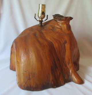 Large Vintage Burl Wood Table Lamp Unique Organic Shape Wood Art Handmade