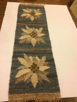 Polish Wool Wall Hanging Tapestry Table Runner Gray Brown Beige Flower Design