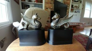 Vintage Bronze Bookends - Horse W/wings/serpent Body Land/air/sea Marines/seal