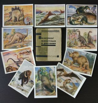 1931 Rare Set 38 Postcard Dinosaur Paleontology Soviet School Anti - Religious Tlm
