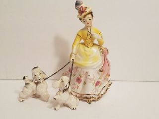 Vintage Victorian Figurine Of Woman With Two Poodles Made In Japan