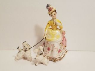 Vintage Victorian Figurine of Woman with Two Poodles Made in Japan 2