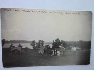 Lake Villa,  Ill.  Deer Lake From Hillside/cottages Vintage B&w R.  P.  Postcard 1926