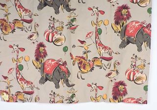 Vintage Animal Circus Print Curtain Fabric Panel