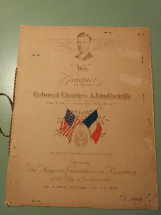 Charles Lindbergh: Authentic 1927 " We " Banquet Program For Transatlantic Flight