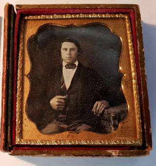 Early 1850s American Book Style Daguerreotype Handsome Young Man
