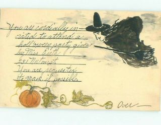 1916 Hand Drawn One - Of - A - Kind Witch On Halloween Party Invitation Ab4266