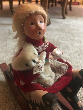 1990 Byers Choice Carolers Girl on Big Double Wooden Rocking Horse 2