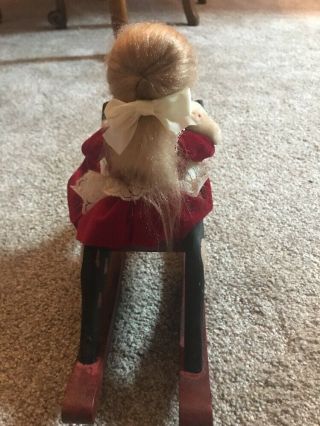 1990 Byers Choice Carolers Girl on Big Double Wooden Rocking Horse 6