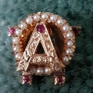 Vintage Alpha Omicron Pi gold ruby pearl sorority Indiana pin - Wow 2