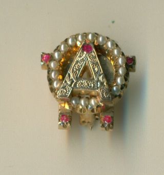Vintage Alpha Omicron Pi gold ruby pearl sorority Indiana pin - Wow 3