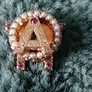 Vintage Alpha Omicron Pi gold ruby pearl sorority Indiana pin - Wow 4