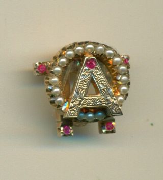 Vintage Alpha Omicron Pi gold ruby pearl sorority Indiana pin - Wow 5