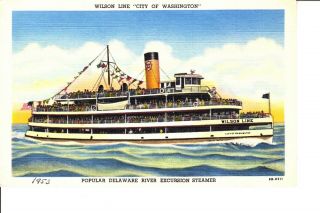 Wilson Line Delaware River Excursion Boat S.  S.  City Of Washington 1930s Linen