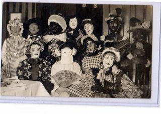 Real Photo Postcard Rppc - People In Costumes And Masks Three In Black Face Mask