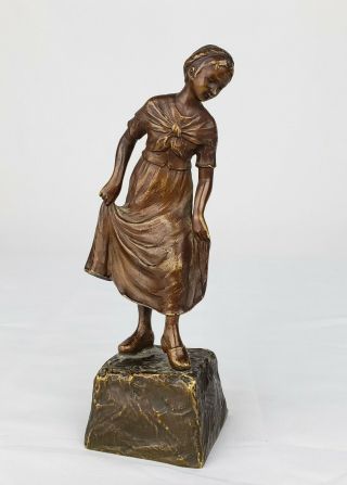 Antique Vienna Bronze Sculpture Of A Girl Westel Allgayer Co Wien Artist Signed