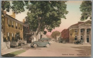 Woodstock,  Vermont Vt - Central Street - 1929 Hand Colored Postcard