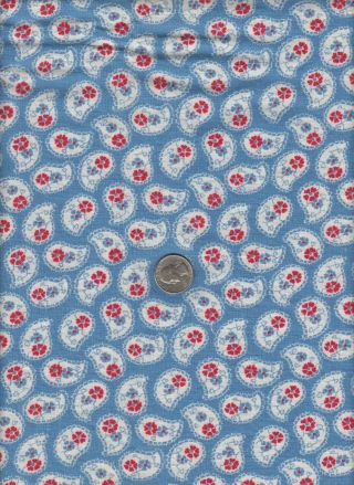 Vintage Feedsack Blue Red White Floral Feed Sack Quilt Sewing Fabric 3