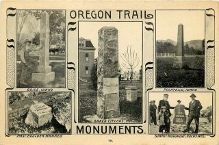 Vintage Multiview Postcard Oregon Trail Expedition Monuments Ezra Meeker