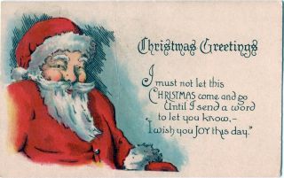 Merry Santa Portrait Red Suit,  Shy Smile Vintage Christmas Postcard Made In Usa