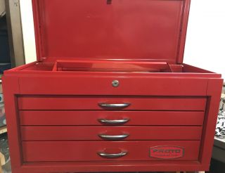 Vintage Proto 26” Wide 4 Drawer Tool Box Chest With Tray Shape 1982