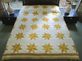Gently Vintage All Cotton Hand Pieced & Quilted Lemoyne Star Quilt; 80 " Sq