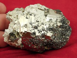 A 100 Natural Pyrite And Galena Crystal Cluster From Peru 265gr E