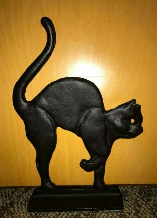 Antique / Vintage Cast Iron Black Cat Door Stop Silhouette Halloween