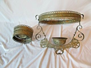 Antique Ornate Brass Hanging Library Oil Lamp Frame Parts 14 " Shade Ring