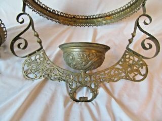 Antique Ornate Brass Hanging Library Oil Lamp Frame Parts 14 