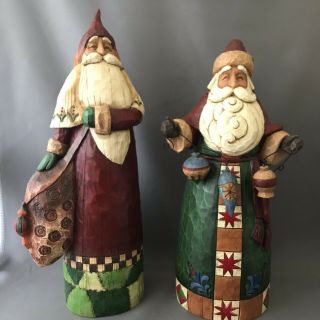 2 Jim Shore Santas 2002 Christmas Santa With Ornaments & Bag 105527 And 105531